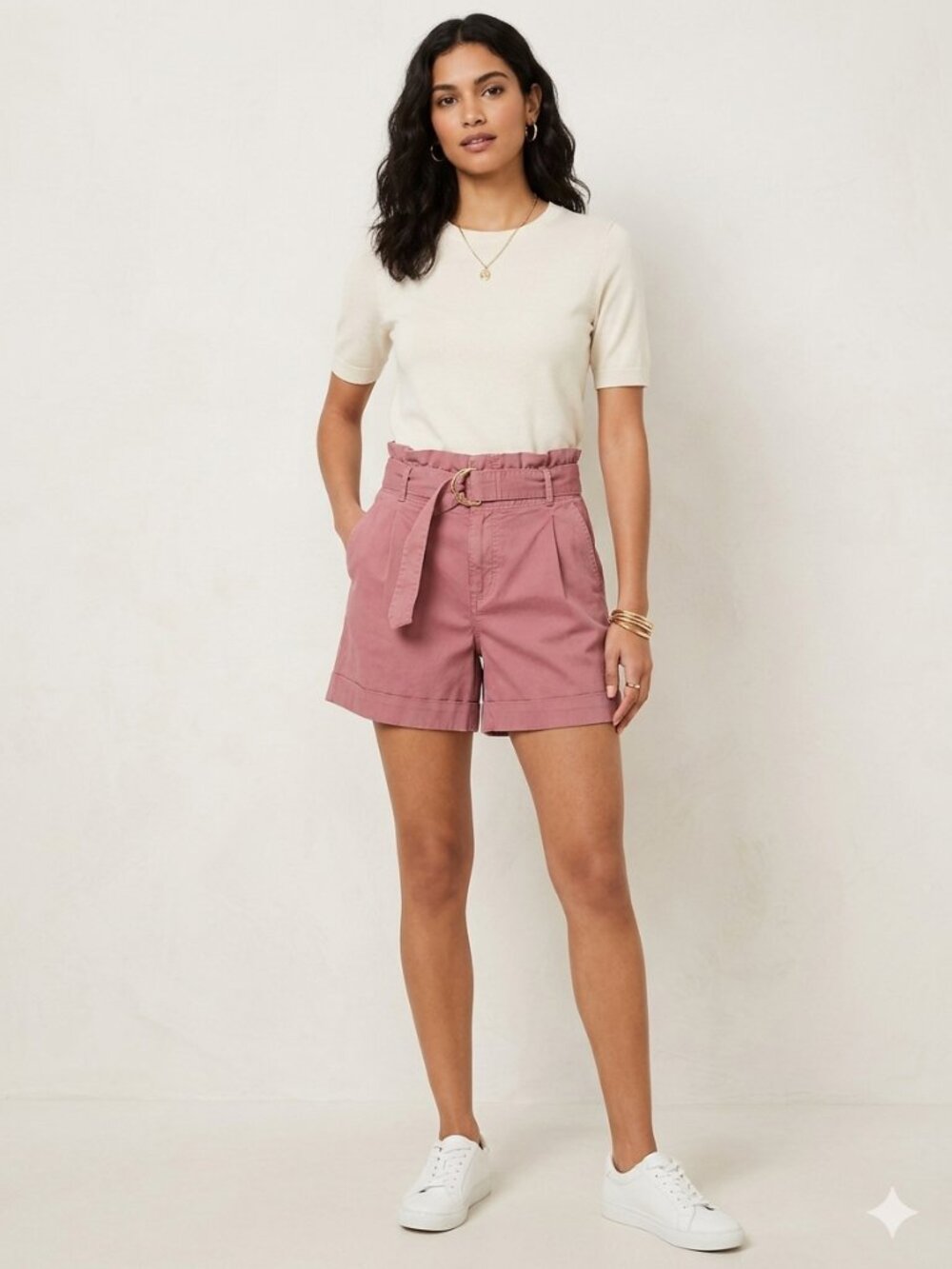 LOFT Rosy Pink Belted Paperbag Waist High Rise Shorts Size 8